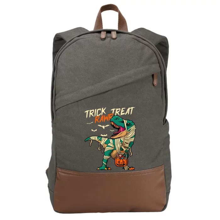 Trick Rawr Treat T Rex Dinosaur Mummy Boy Funny Halloween Cotton Canvas Backpack