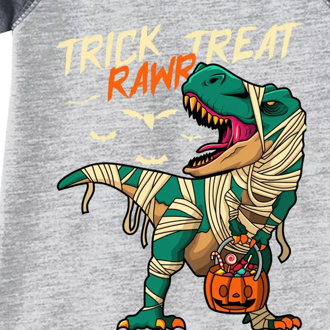 Trick Rawr Treat T Rex Dinosaur Mummy Boy Funny Halloween Infant Baby Jersey Bodysuit