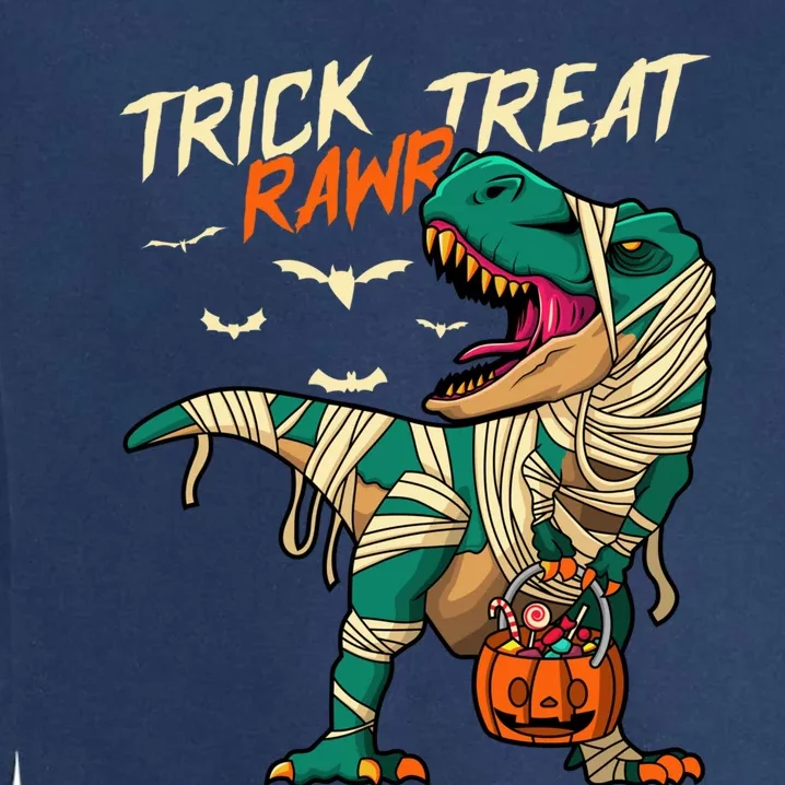 Trick Rawr Treat T Rex Dinosaur Mummy Boy Funny Halloween Garment-Dyed Sweatshirt