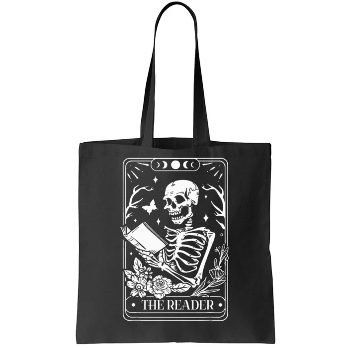 The Reader Tarot Funny Skeleton Reading Tote Bag