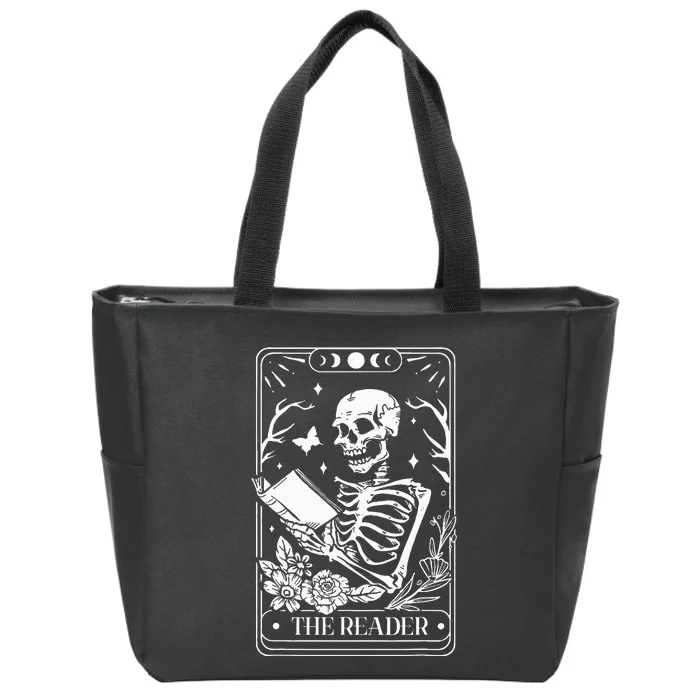 The Reader Tarot Funny Skeleton Reading Zip Tote Bag