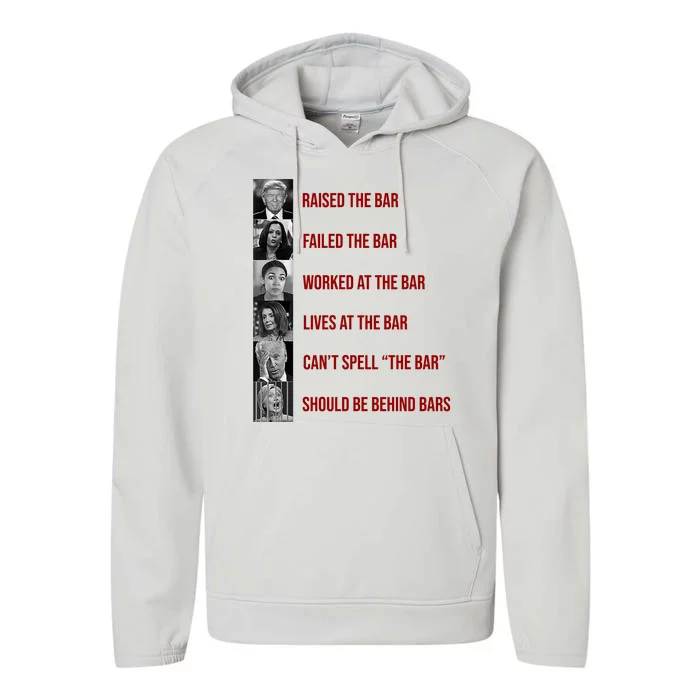 Trump Raised The Bar Biden Can't Spell The Bar Funny Republican Performance Fleece Hoodie