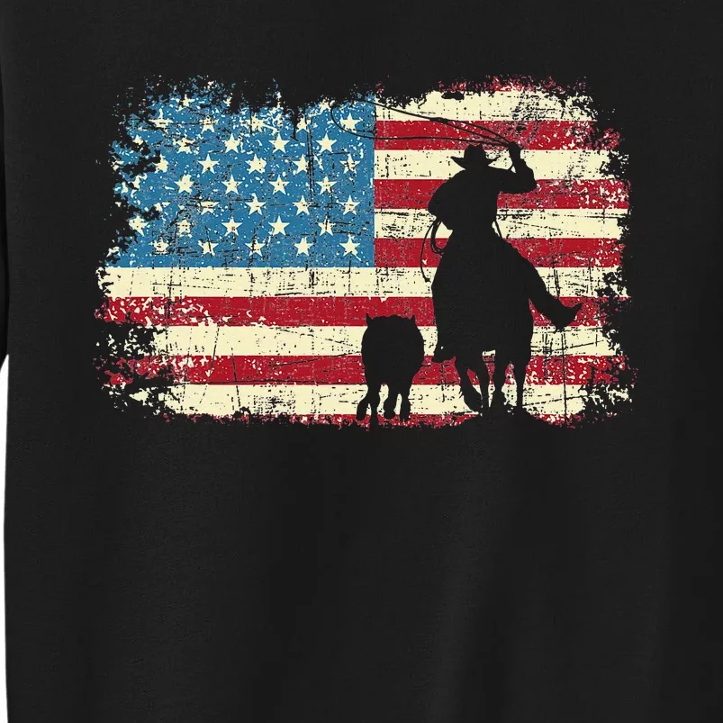 Team Roping USA Flag Cow Cow Rancher Heading Heeler Sweatshirt