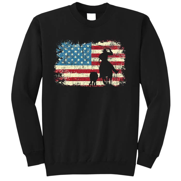 Team Roping USA Flag Cow Cow Rancher Heading Heeler Sweatshirt