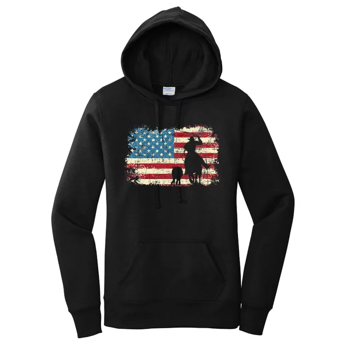 Team Roping USA Flag Cow Cow Rancher Heading Heeler Women's Pullover Hoodie