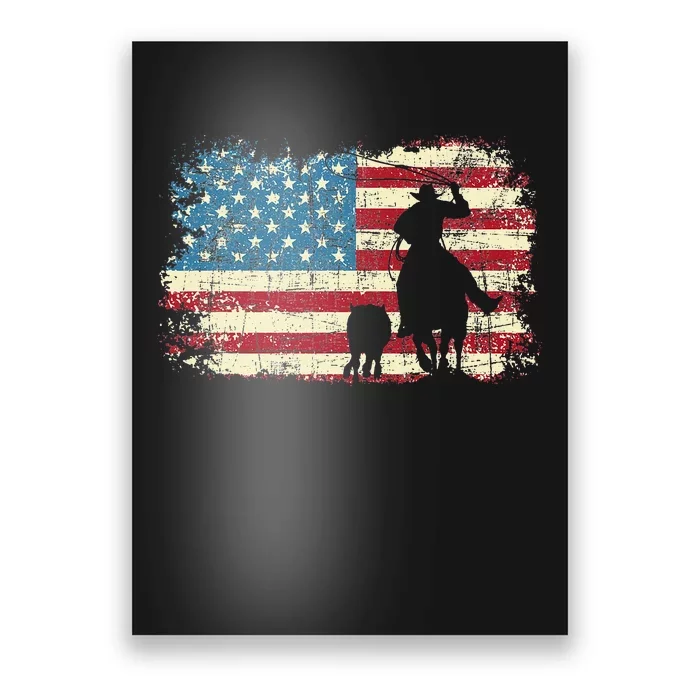 Team Roping USA Flag Cow Cow Rancher Heading Heeler Poster