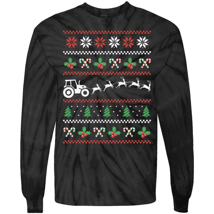 Tractor Reindeer Ugly Christmas Farm Farming Xmas Farmer Tie-Dye Long Sleeve Shirt