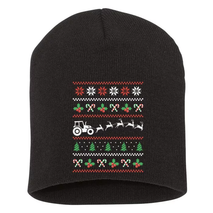 Tractor Reindeer Ugly Christmas Farm Farming Xmas Farmer Short Acrylic Beanie