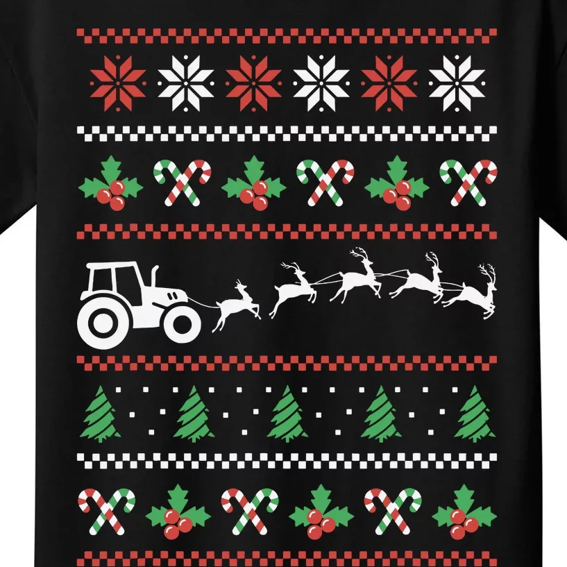 Tractor Reindeer Ugly Christmas Farm Farming Xmas Farmer Kids T-Shirt