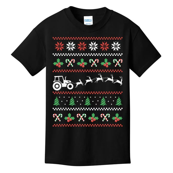 Tractor Reindeer Ugly Christmas Farm Farming Xmas Farmer Kids T-Shirt