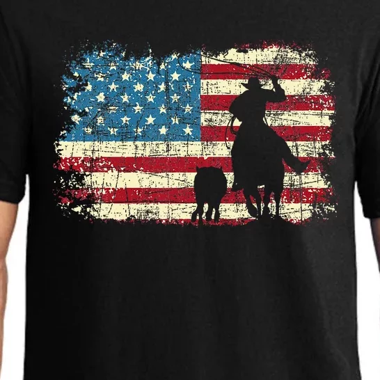 Team Roping USA Flag Cowboy Cowgirl Rancher Heading Heeler Pajama Set