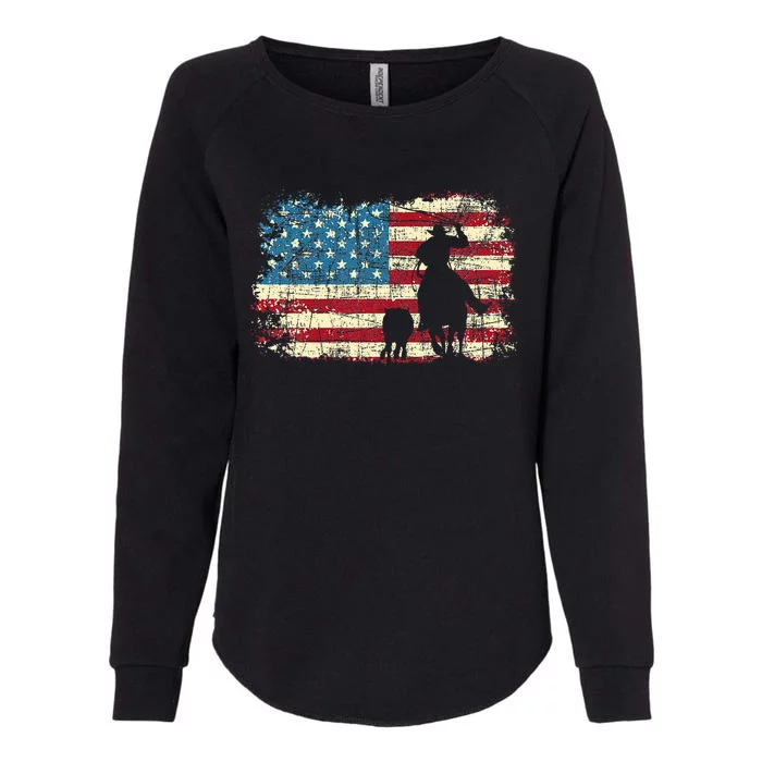 Team Roping USA Flag Cowboy Cowgirl Rancher Heading Heeler Womens California Wash Sweatshirt