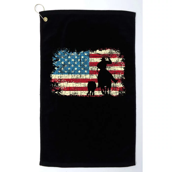 Team Roping USA Flag Cowboy Cowgirl Rancher Heading Heeler Platinum Collection Golf Towel