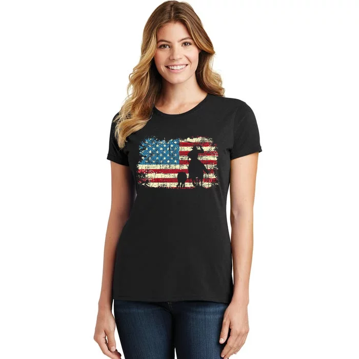 Team Roping USA Flag Cowboy Cowgirl Rancher Heading Heeler Women's T-Shirt