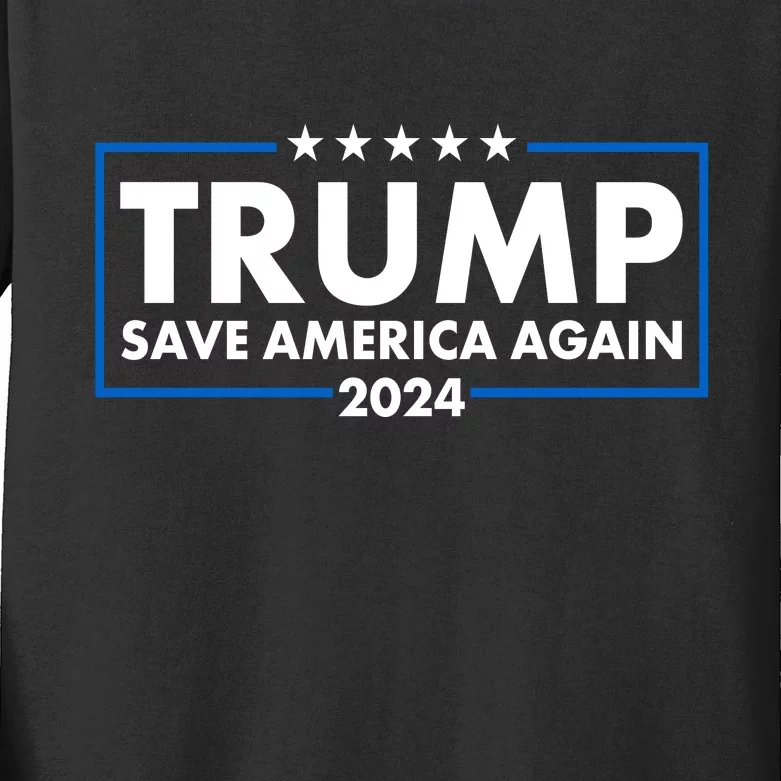 Trumo Save America Again 2024 Election Logo Kids Long Sleeve Shirt