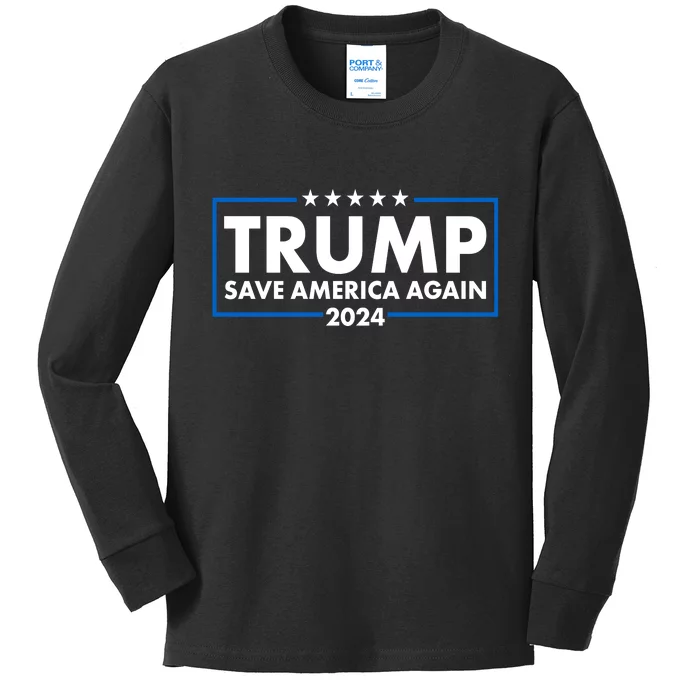 Trumo Save America Again 2024 Election Logo Kids Long Sleeve Shirt