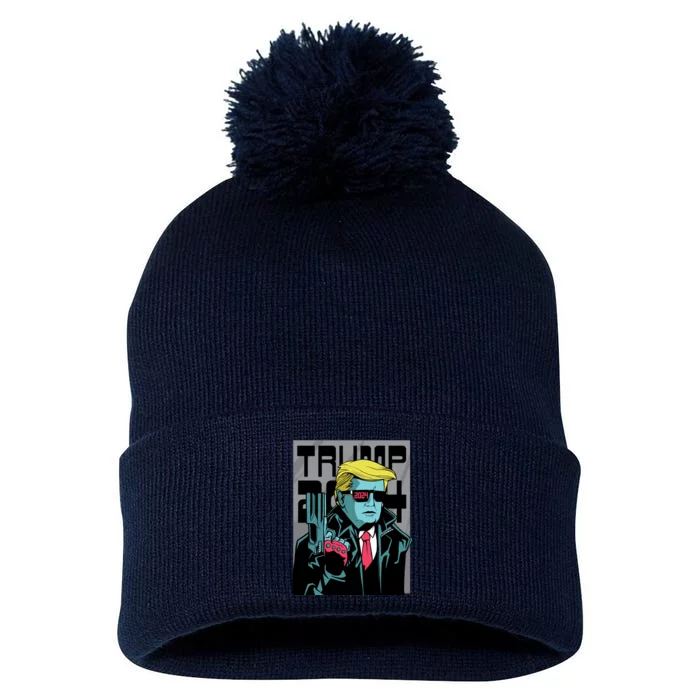 Trump 2024 Comic Pom Pom 12in Knit Beanie