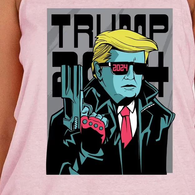 Trump 2024 Comic Women's Knotted Racerback Tank