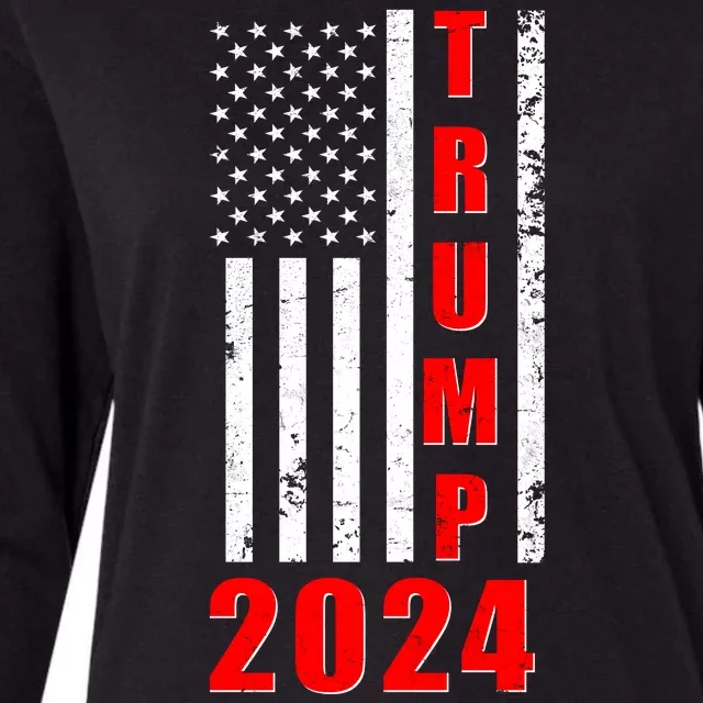 Trump 2024 Election Distressed US Flag Womens Cotton Relaxed Long Sleeve T-Shirt