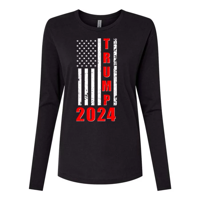 Trump 2024 Election Distressed US Flag Womens Cotton Relaxed Long Sleeve T-Shirt