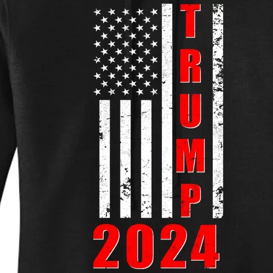 Trump 2024 Election Distressed US Flag Women's Pullover Hoodie