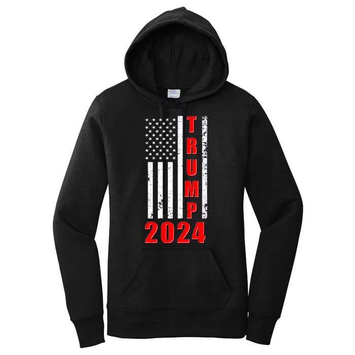 Trump 2024 Election Distressed US Flag Women's Pullover Hoodie