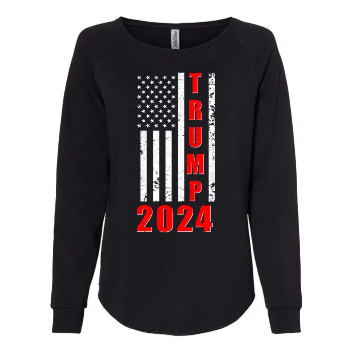 Trump 2024 Election Distressed US Flag Womens California Wash Sweatshirt