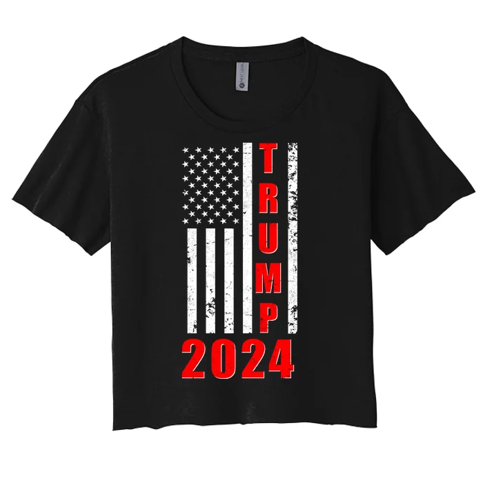 Trump 2024 Election Distressed US Flag Women's Crop Top Tee