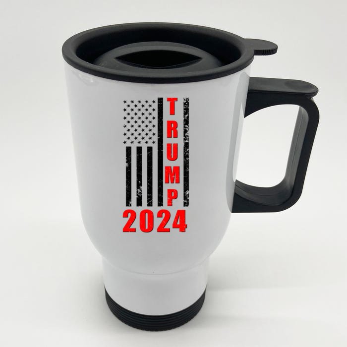 Trump 2024 Election Distressed US Flag Front & Back Stainless Steel Travel Mug