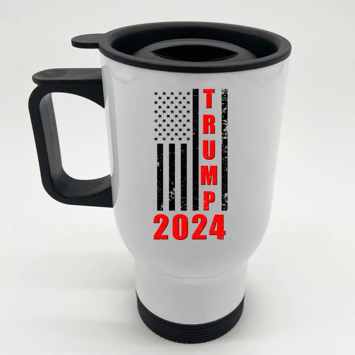 Trump 2024 Election Distressed US Flag Front & Back Stainless Steel Travel Mug