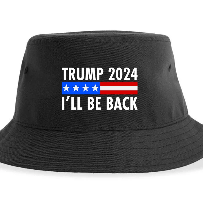 Trump 2024 I'll Be Back US Flag logo Sustainable Bucket Hat