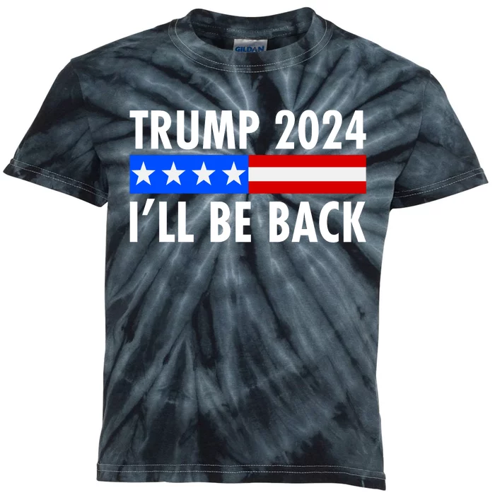 Trump 2024 I'll Be Back US Flag logo Kids Tie-Dye T-Shirt