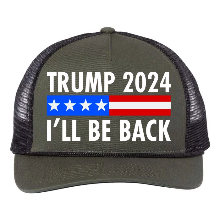 Trump 2024 I'll Be Back US Flag logo Retro Rope Trucker Hat Cap