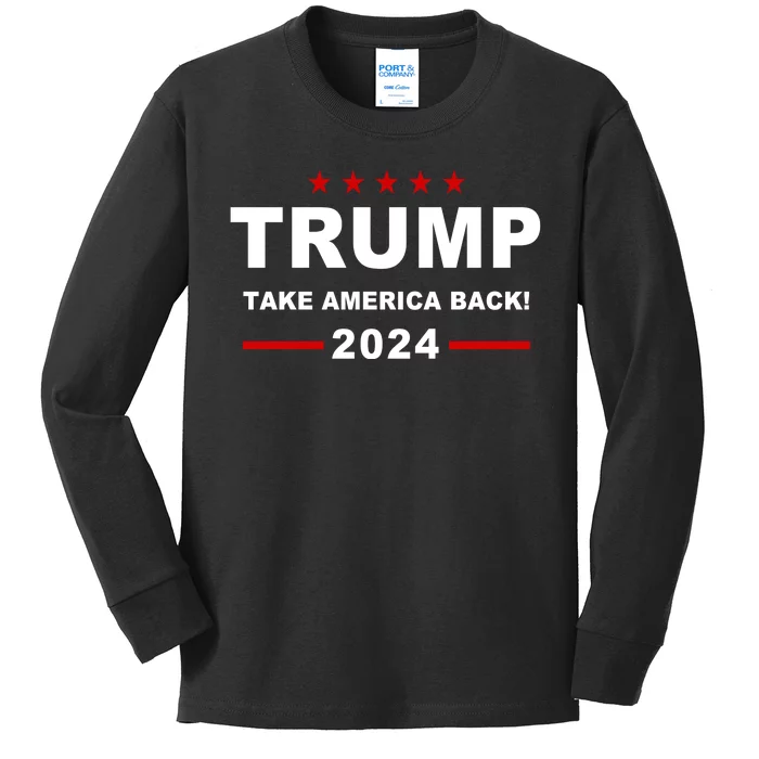 Trump 2024 Take America Back! Kids Long Sleeve Shirt