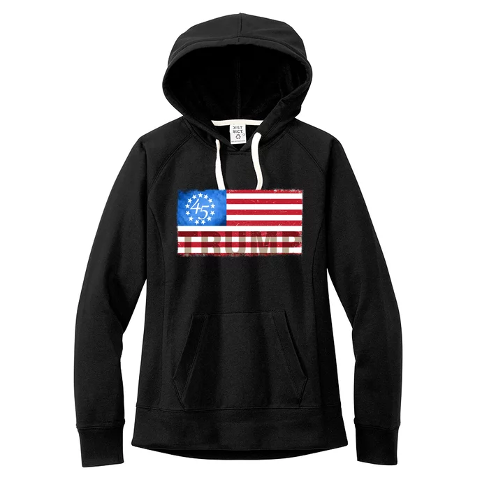 Trump 45 Betsy Ross 13 Original Colonies Flag Women's Fleece Hoodie