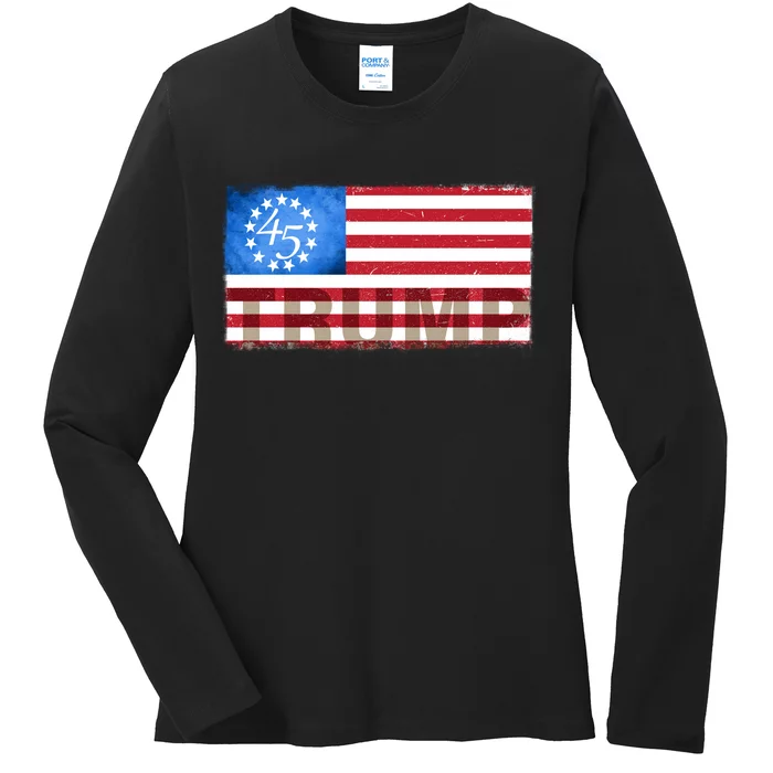 Trump 45 Betsy Ross 13 Original Colonies Flag Ladies Long Sleeve Shirt