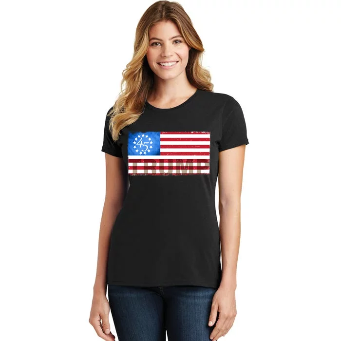 Trump 45 Betsy Ross 13 Original Colonies Flag Women's T-Shirt