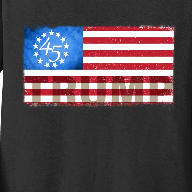 Trump 45 Betsy Ross 13 Original Colonies Flag Kids Long Sleeve Shirt