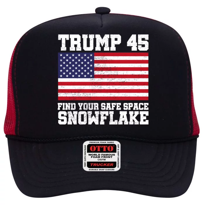 Trump 45 Find Your Safe Place Snowflake High Crown Mesh Trucker Hat