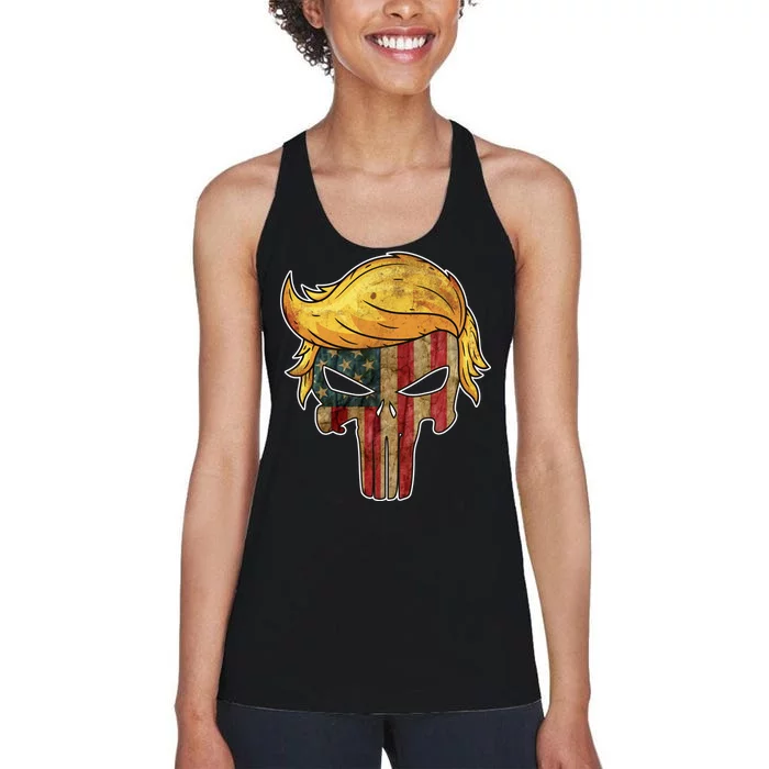 Trump American Skull Golden Hair Women's Racerback Tank