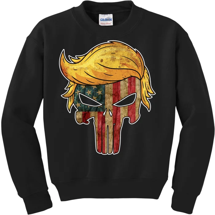 Trump American Skull Golden Hair Kids Sweatshirt