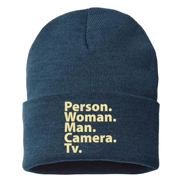 Trump Cognitive Test Person Woman Man Camera TV Sustainable Knit Beanie