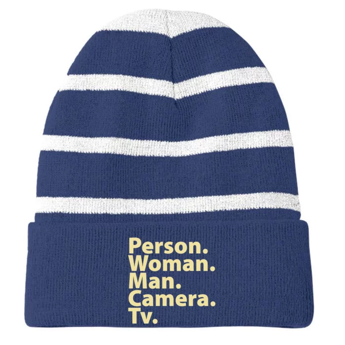 Trump Cognitive Test Person Woman Man Camera TV Striped Beanie with Solid Band