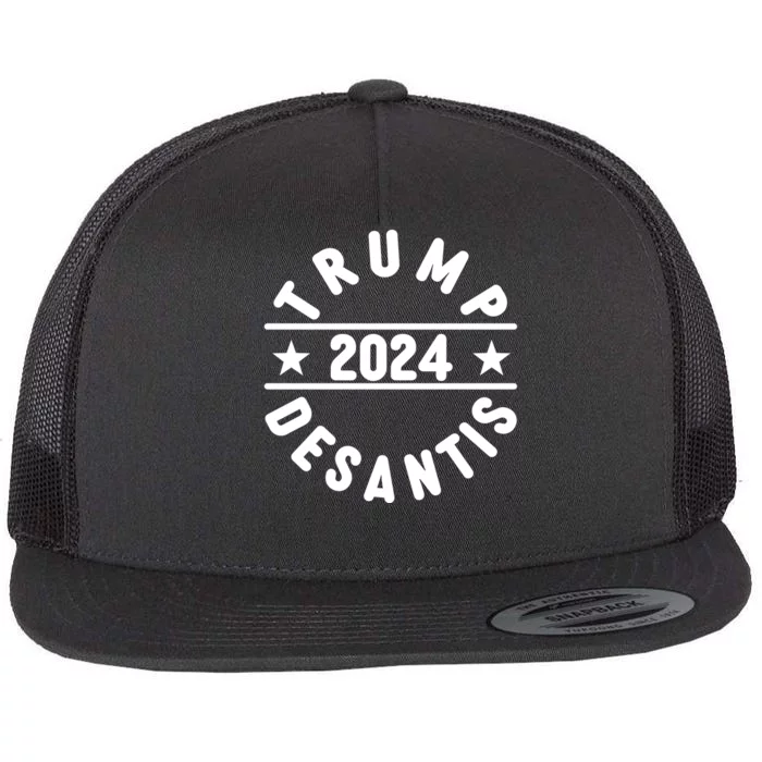 Trump Desantis 2024 Election Logo Flat Bill Trucker Hat