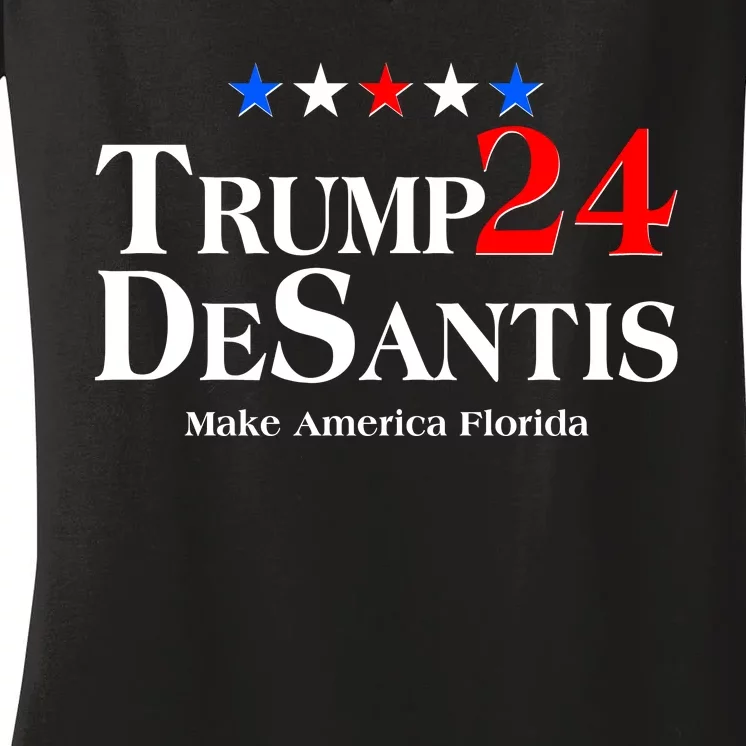 Trump DeSantis 2024 Make America Florida Election Logo Women's V-Neck T-Shirt