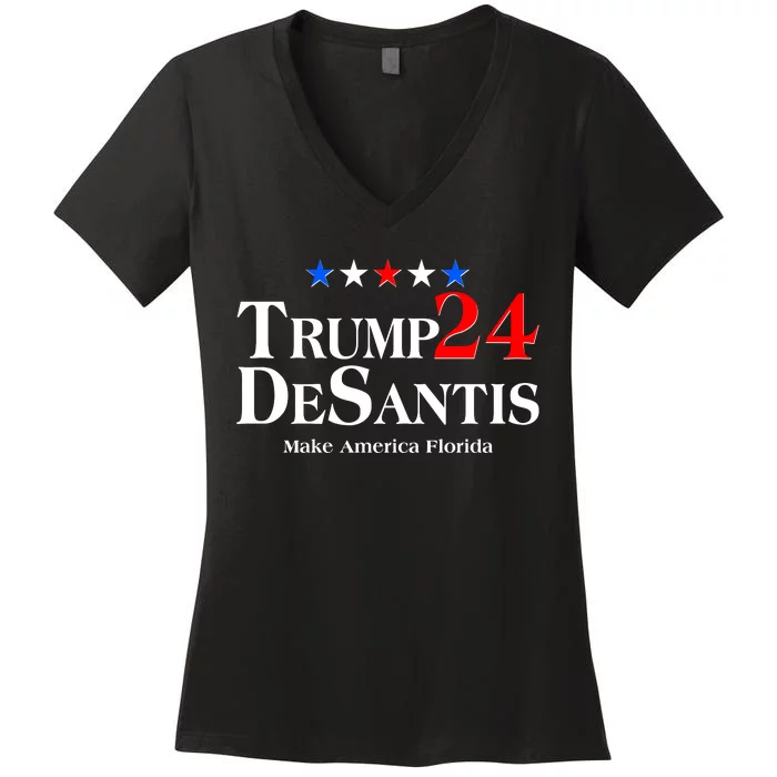 Trump DeSantis 2024 Make America Florida Election Logo Women's V-Neck T-Shirt