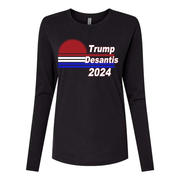 Trump Desantis 2024 Red White And Blue Simple Womens Cotton Relaxed Long Sleeve T-Shirt