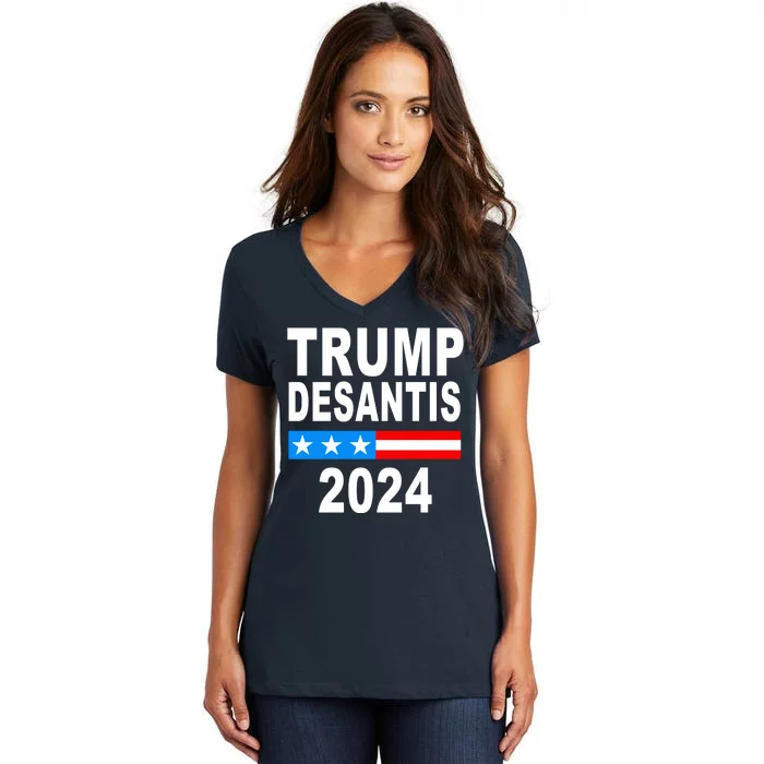 Trump Desantis 2024 US Flag Women's V-Neck T-Shirt