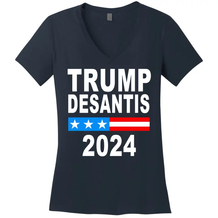 Trump Desantis 2024 US Flag Women's V-Neck T-Shirt