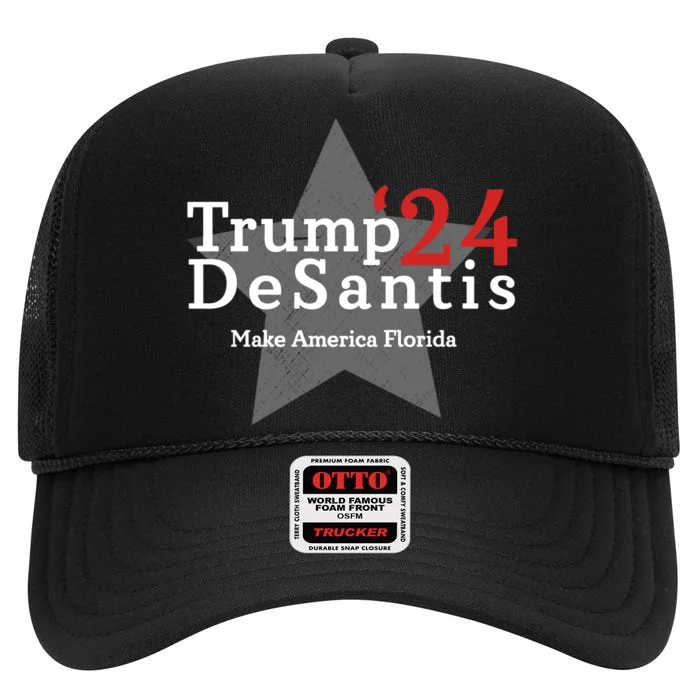 Trump DeSantis 24 Make America Florida High Crown Mesh Trucker Hat